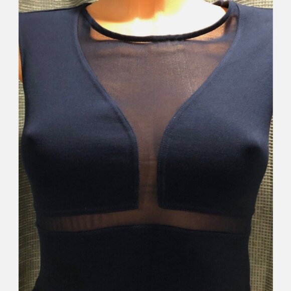 Brand New Victoria’s Secret Moda Intl’ Navy Blue Ponte Knit & Mesh Peplum Dress - Picture 5 of 13